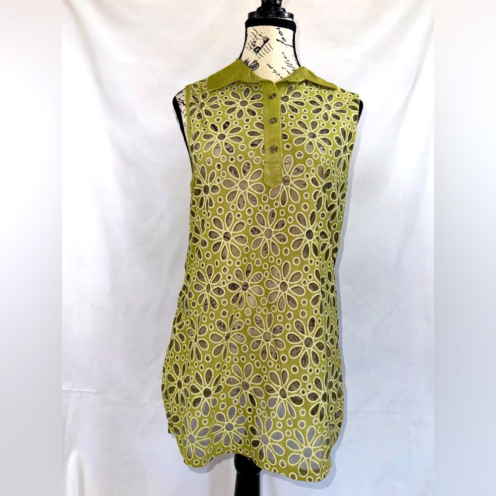 Innocence: Japanese Green Flower Sleeveless Cut-out Tunic